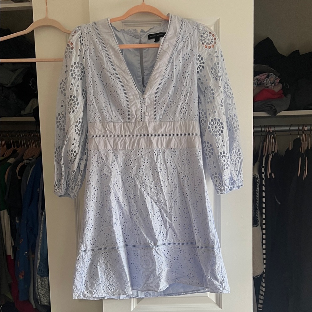 Light Blue Eyelet V-Neck Women's Dress